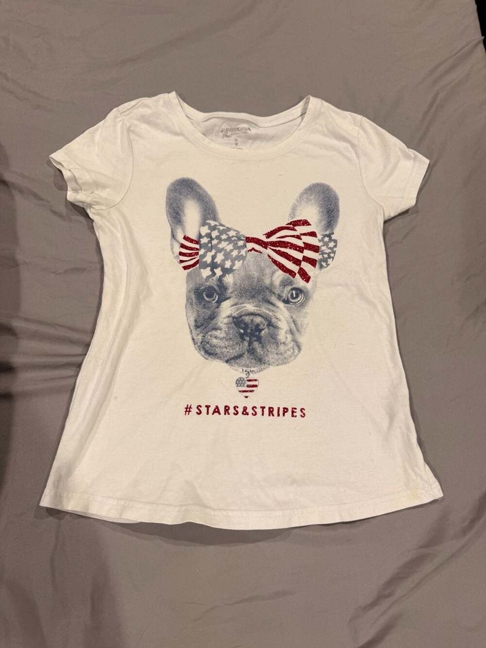 Arizona Jeans French Bulldog T-Shirt Size XL Stars & Stripes Graphic Tee
